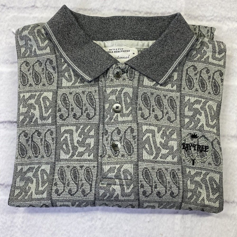 Izod Club Double Mercerized Bay Tree Golf Polo Shirt Gray Mens Size L 60s 2 Ply - Picture 10 of 10